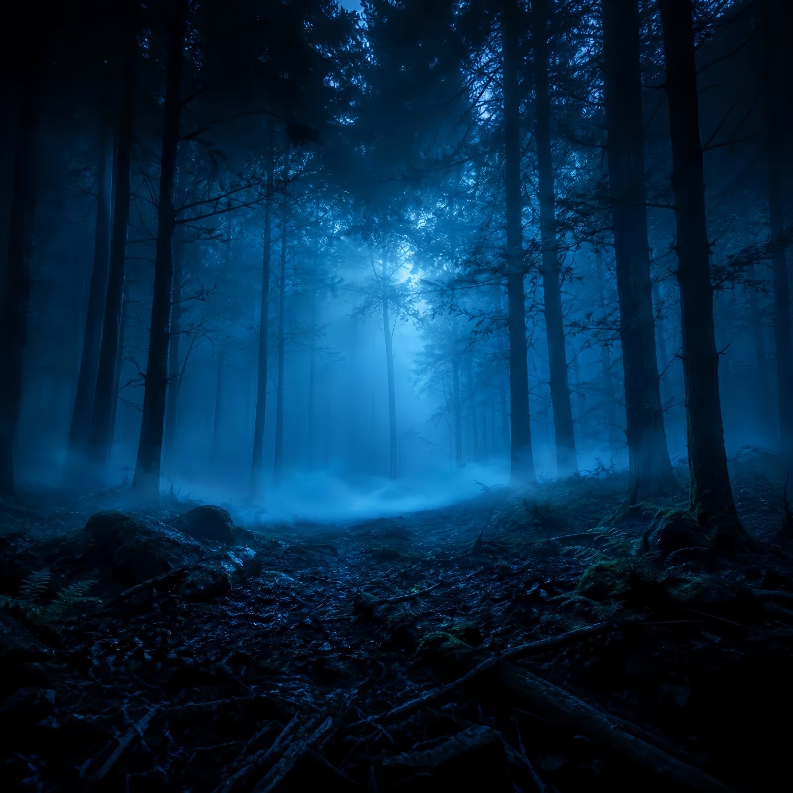Halloween Forest Backdrop Moonlit Blue Mist Forest Vintage Halloween Backdrop UK LXX67-141