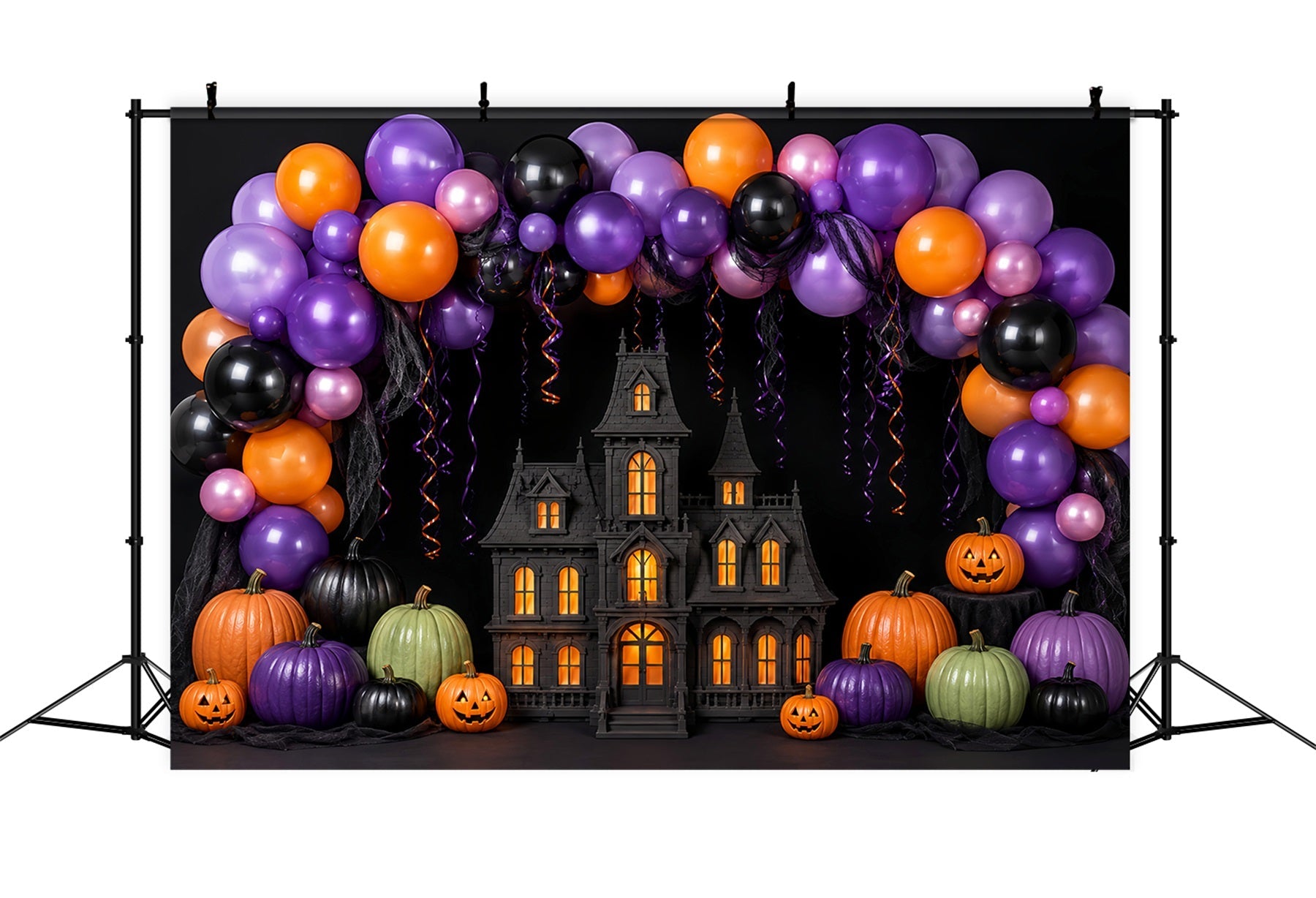 Halloween Baby Shower Backdrop Balloon Arch Haunted Mansion Photography Halloween Backdrop UK LXX67-145