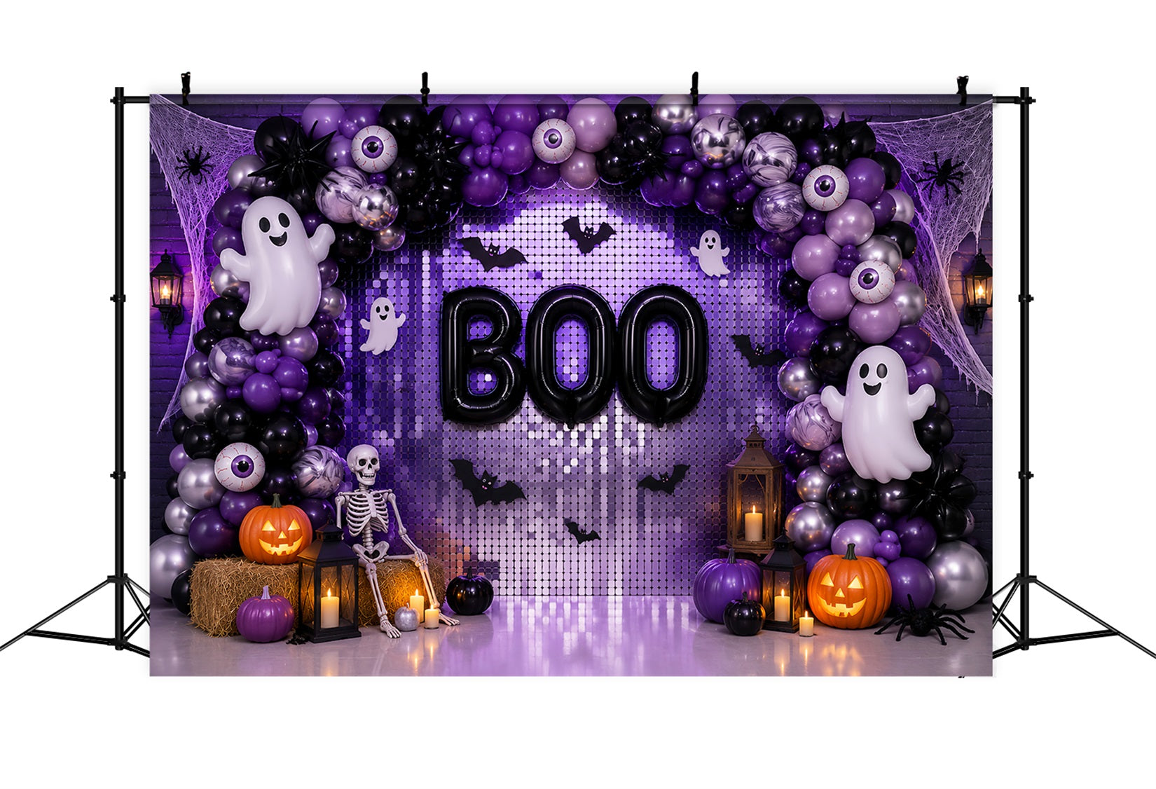 Photo Booth Halloween Backdrop Ideas Purple Ghost Balloon Party Halloween Picture Backdrop UK LXX67-15