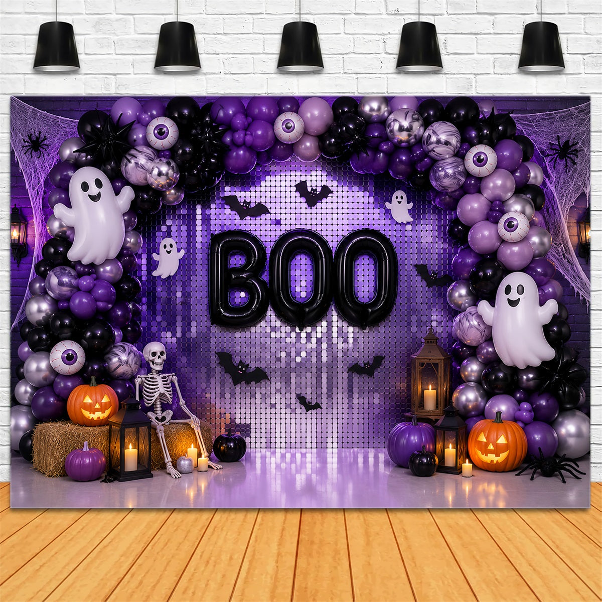 Photo Booth Halloween Backdrop Ideas Purple Ghost Balloon Party Halloween Picture Backdrop UK LXX67-15