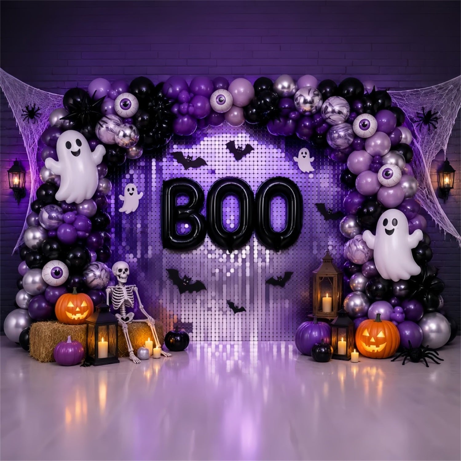 Photo Booth Halloween Backdrop Ideas Purple Ghost Balloon Party Halloween Picture Backdrop UK LXX67-15