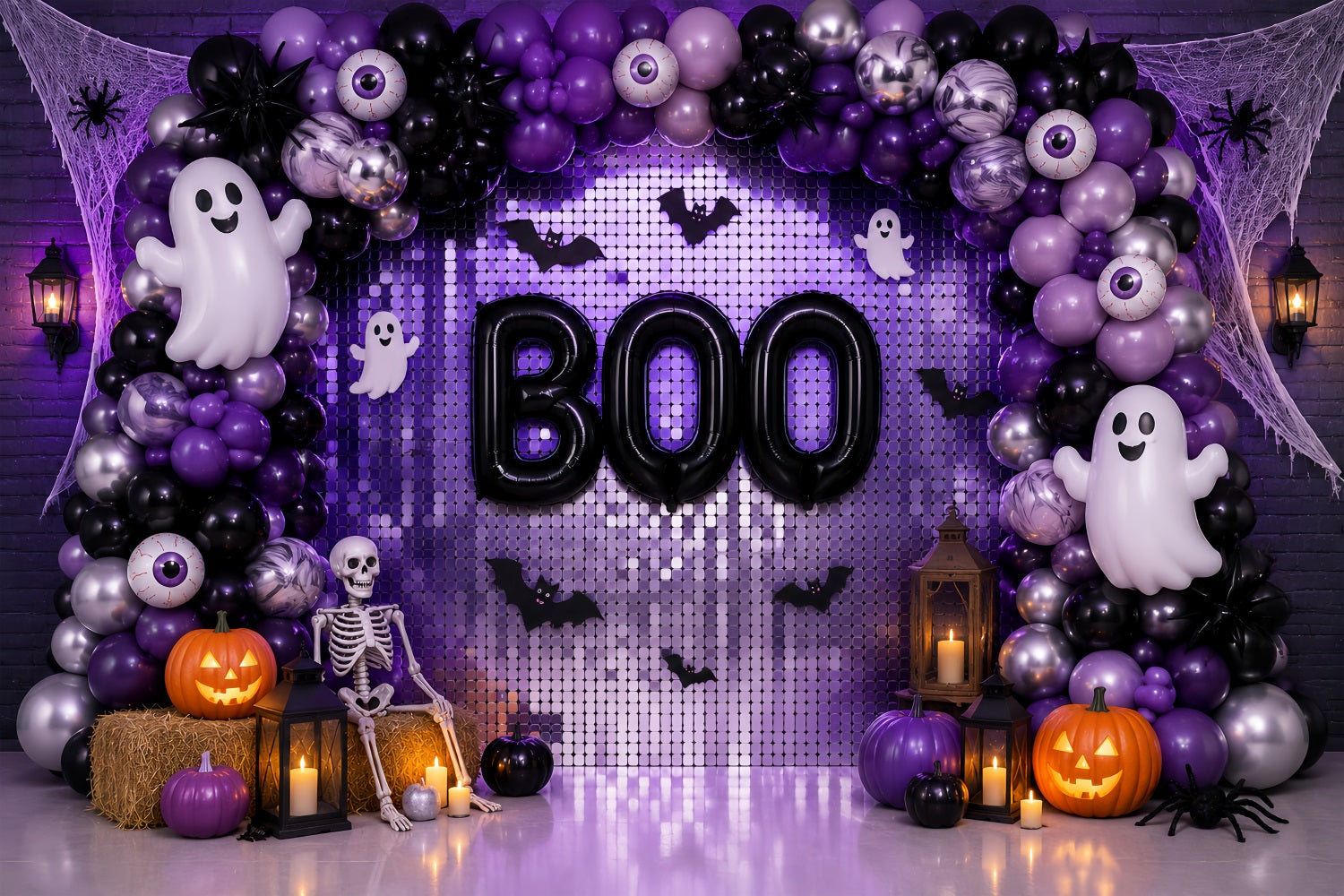 Photo Booth Halloween Backdrop Ideas Purple Ghost Balloon Party Halloween Picture Backdrop UK LXX67-15