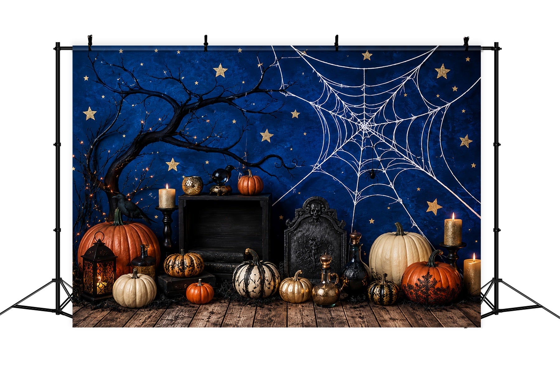 DIY Halloween Photo Booth Backdrop Spiderweb Pumpkin Candle Display 10x10 Halloween Backdrop UK LXX67-150