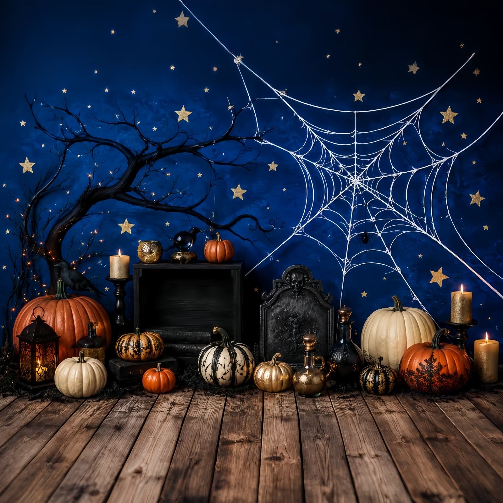 DIY Halloween Photo Booth Backdrop Spiderweb Pumpkin Candle Display 10x10 Halloween Backdrop UK LXX67-150