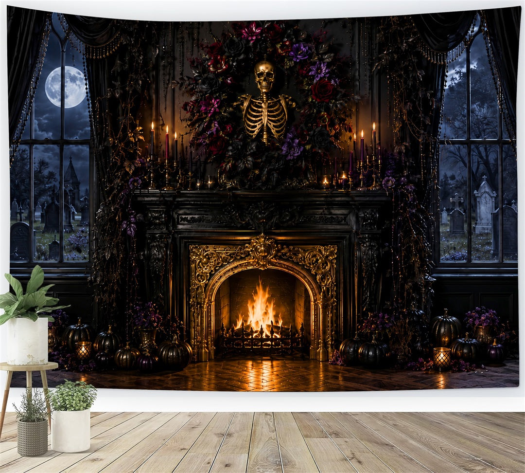 Halloween Backdrop Photography Skeleton Floral Gothic Fireplace Halloween Scary Backdrop UK LXX67-151