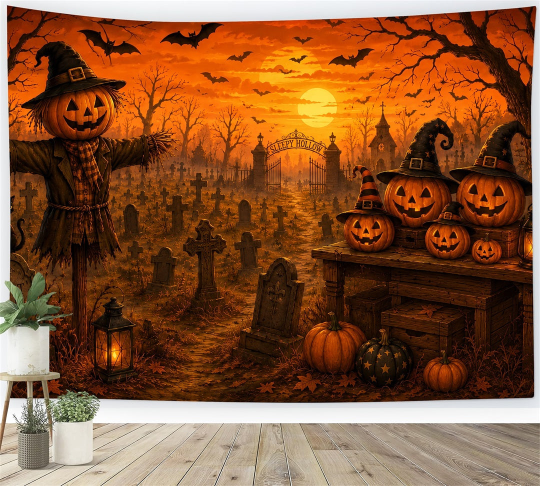 Halloween Cloth Backdrop Scarecrow Pumpkin Cemetery Sunset Graveyard Halloween Backdrops UK LXX67-152