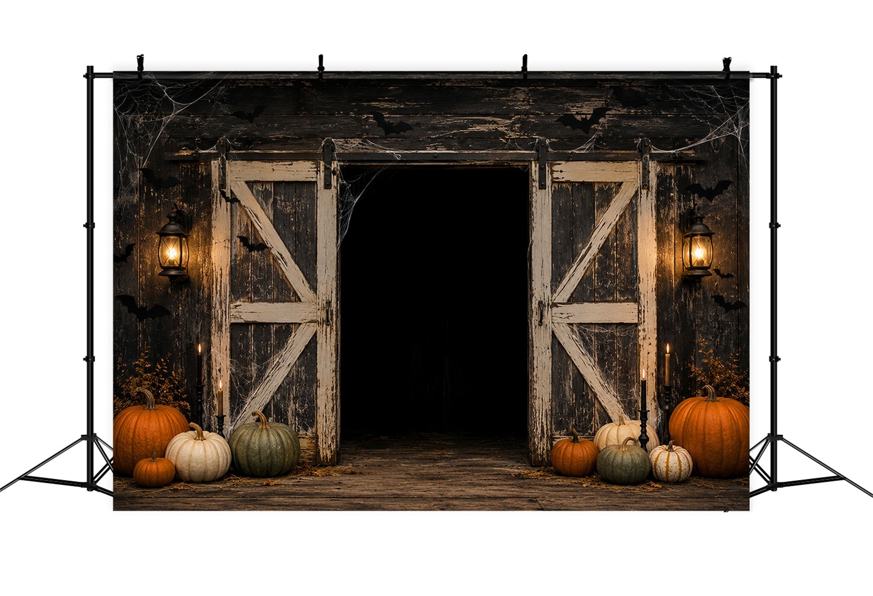 Halloween Scene Backdrop Rustic Pumpkin Barn Door Backdrop For Halloween UK LXX67-155