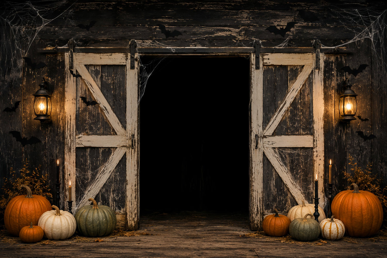 Halloween Scene Backdrop Rustic Pumpkin Barn Door Backdrop For Halloween UK LXX67-155