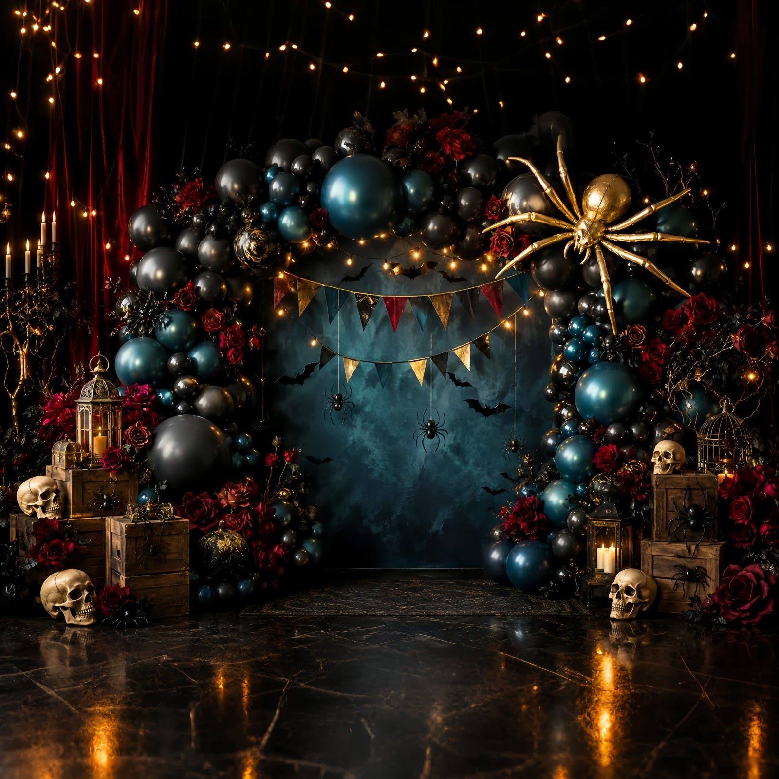 Scary Halloween Photo Backdrops Skull Spider Balloon Arch Happy Halloween Backdrop UK LXX67-156