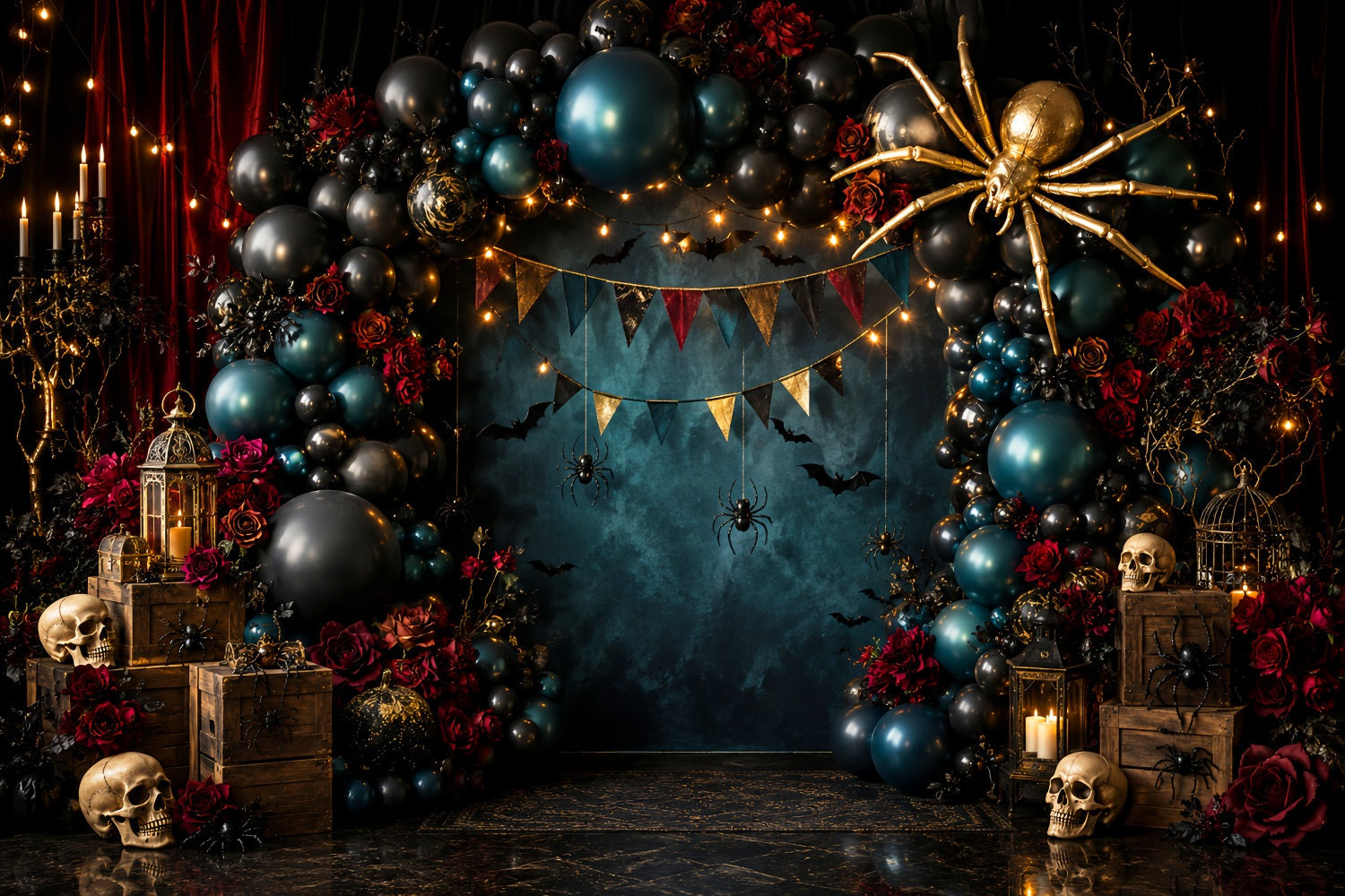 Scary Halloween Photo Backdrops Skull Spider Balloon Arch Happy Halloween Backdrop UK LXX67-156