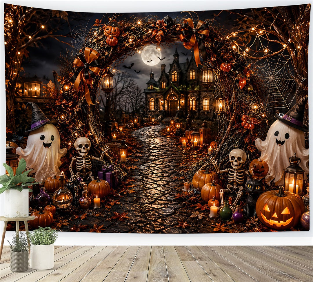Simple Halloween Backdrop Ghost Skeleton Haunted Arch Extra Large Halloween Backdrop UK LXX67-157