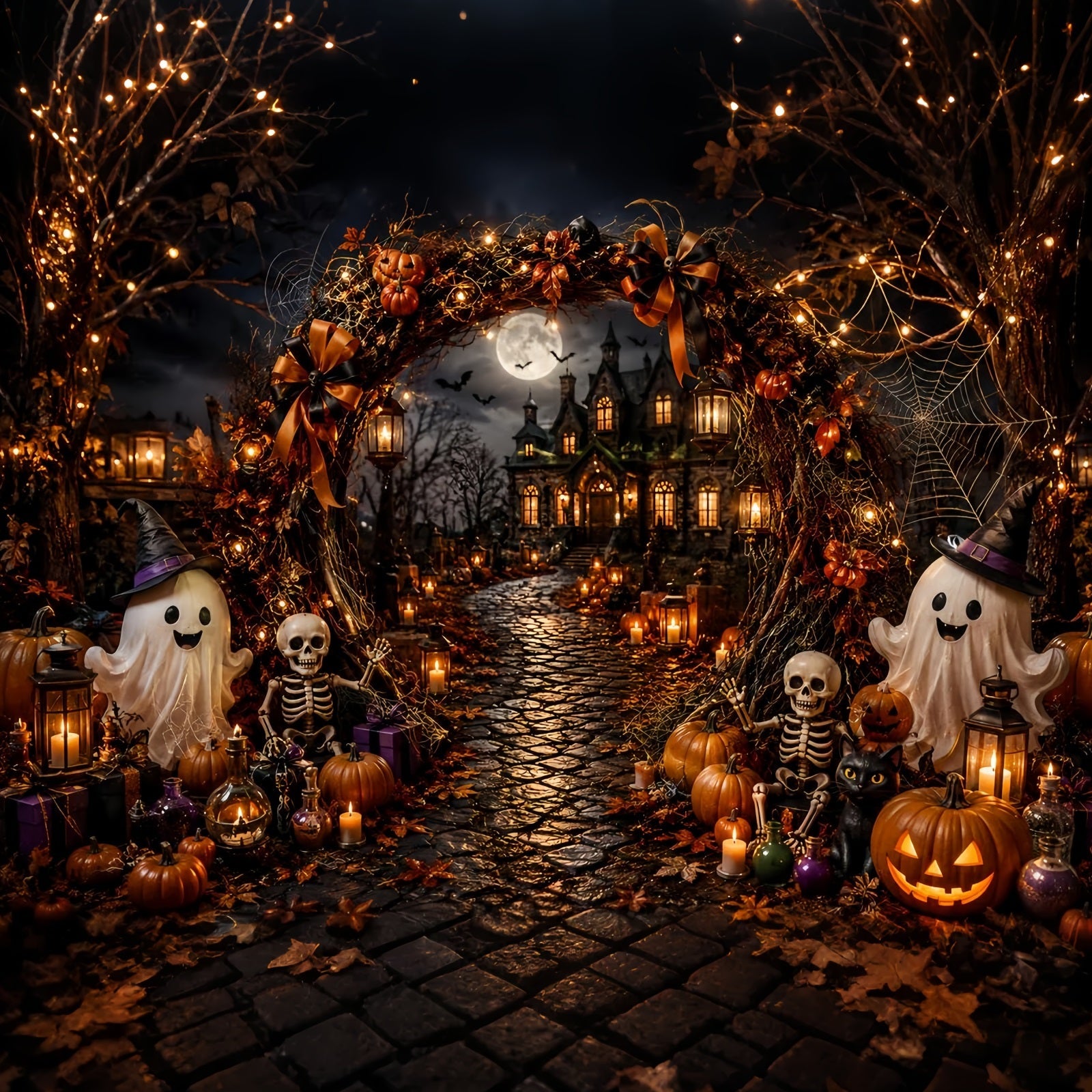 Simple Halloween Backdrop Ghost Skeleton Haunted Arch Extra Large Halloween Backdrop UK LXX67-157