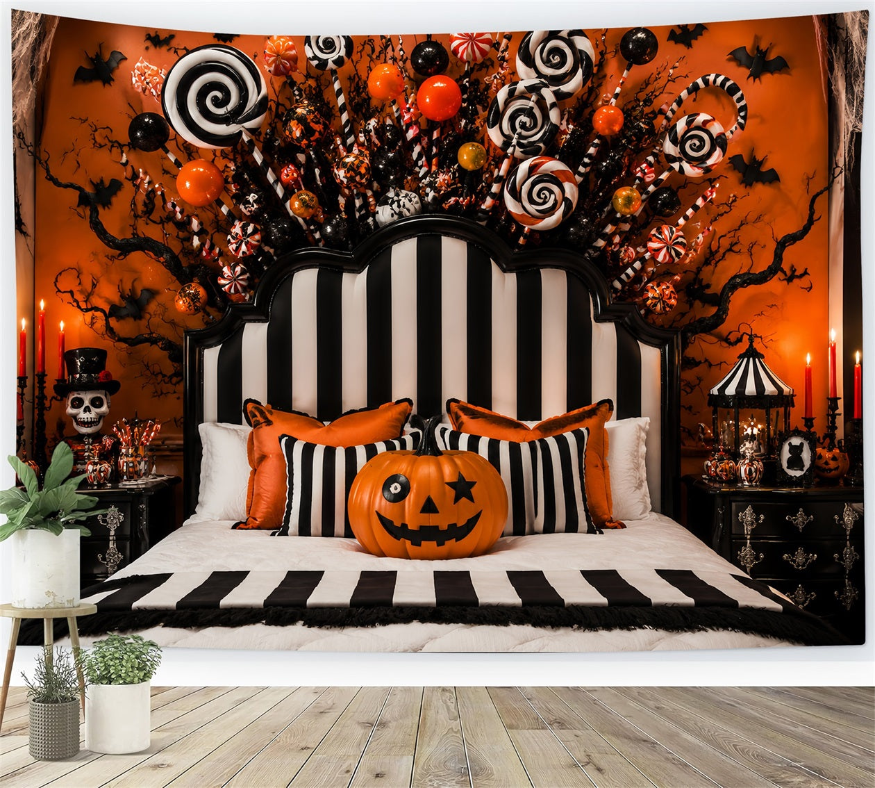 Halloween Party Picture Backdrop Striped Candy Pumpkin Bedroom Halloween Backdrop UK LXX67-160