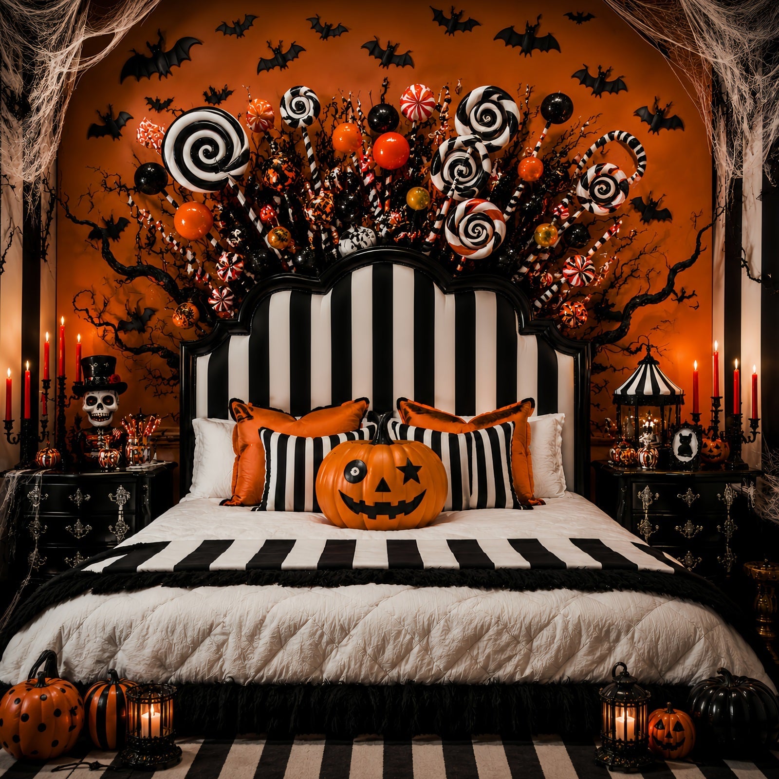 Halloween Party Picture Backdrop Striped Candy Pumpkin Bedroom Halloween Backdrop UK LXX67-160