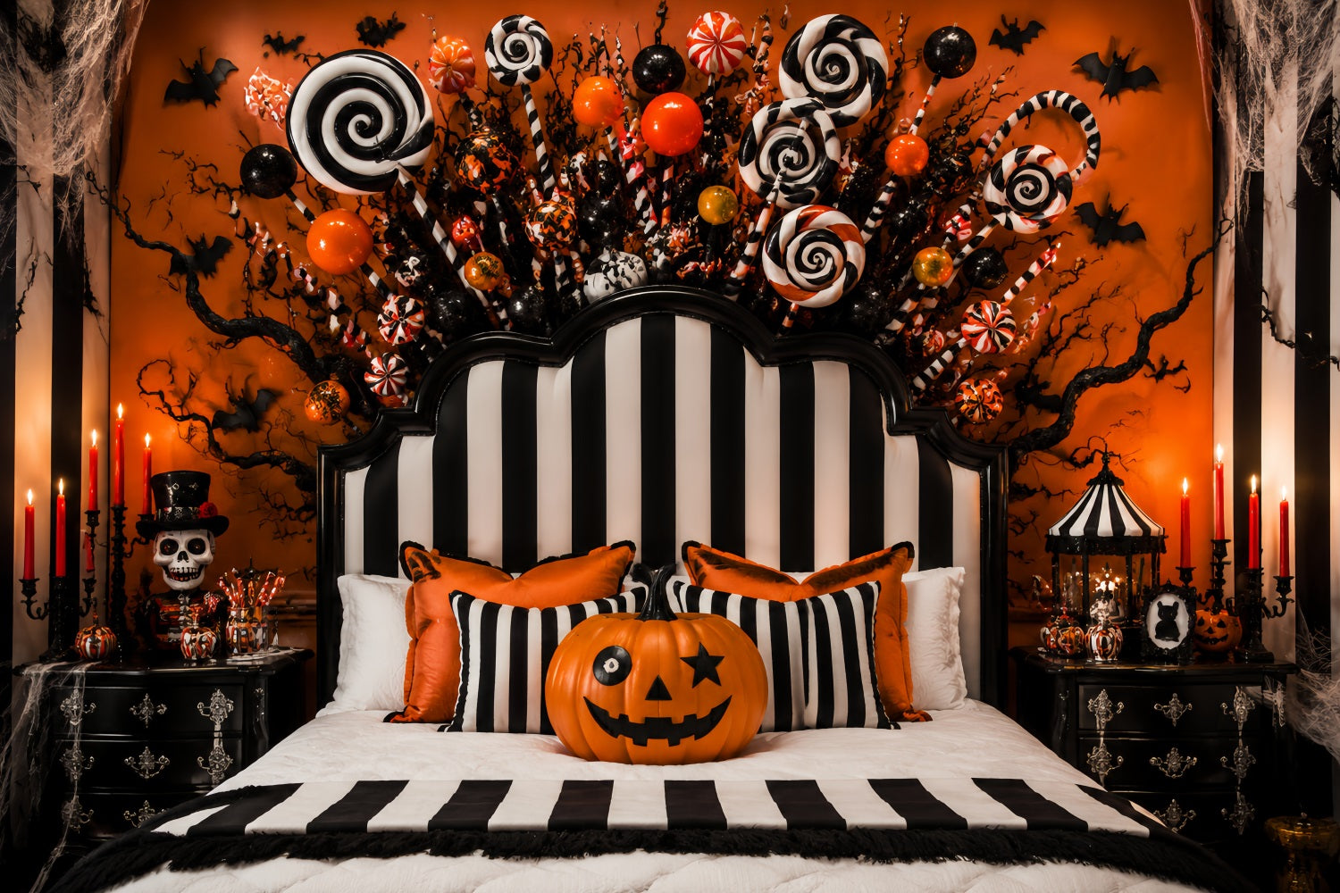 Halloween Party Picture Backdrop Striped Candy Pumpkin Bedroom Halloween Backdrop UK LXX67-160
