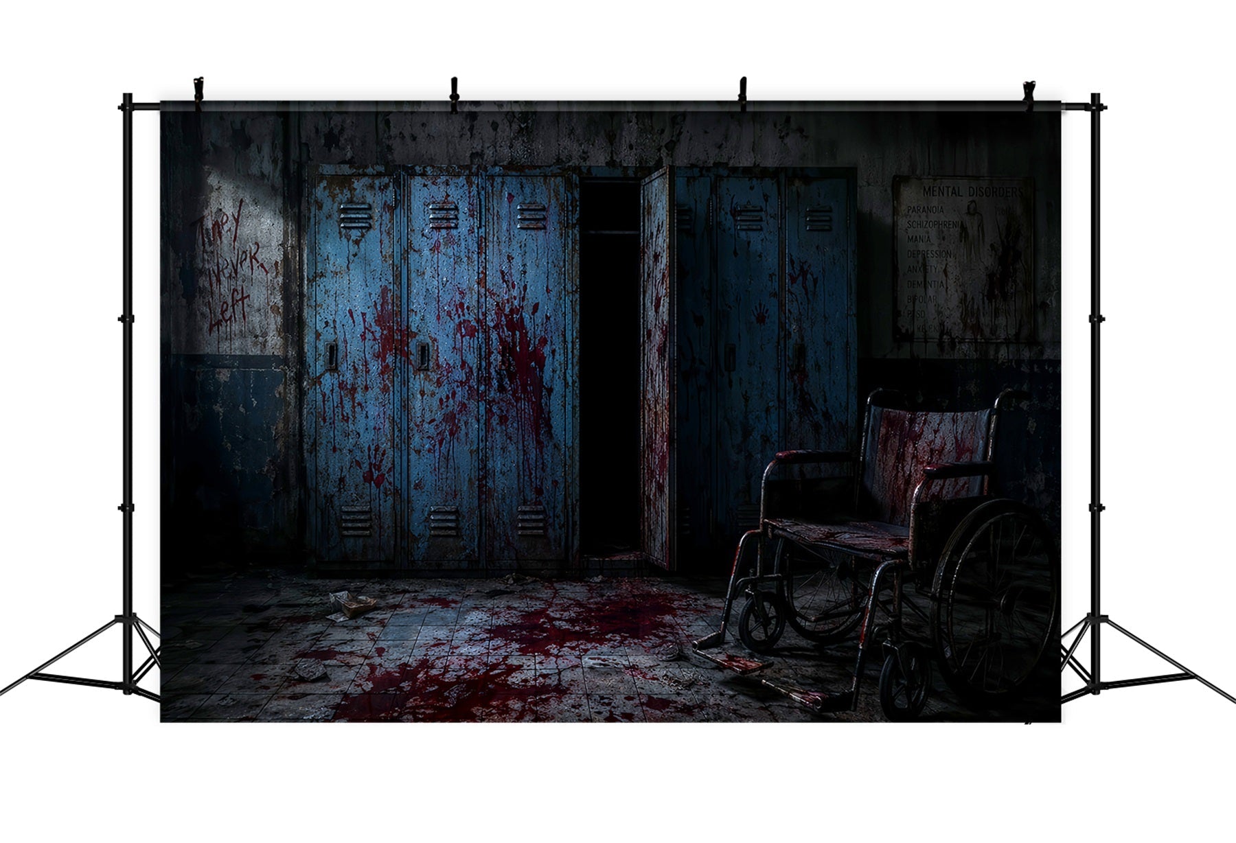 Halloween Bloody Backdrop Scary Asylum Locker Wheelchair Halloween Backdrops UK LXX67-161