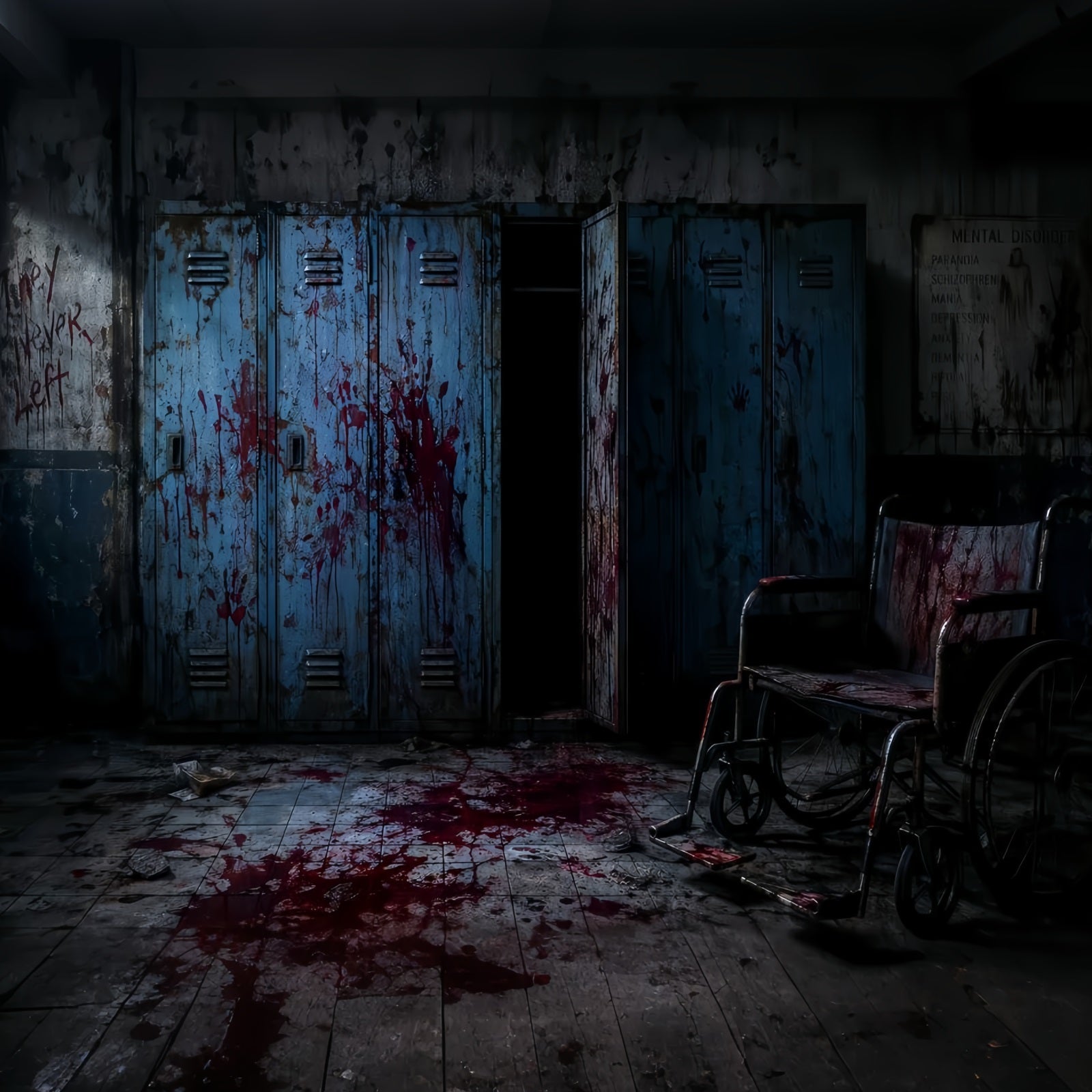 Halloween Bloody Backdrop Scary Asylum Locker Wheelchair Halloween Backdrops UK LXX67-161