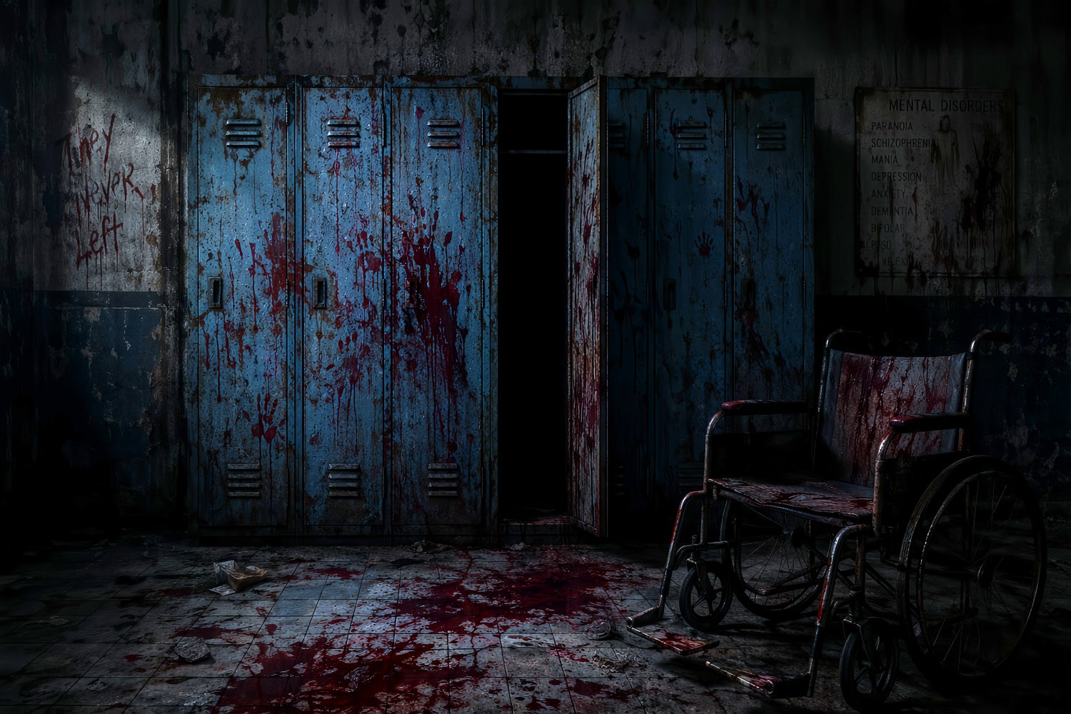 Halloween Bloody Backdrop Scary Asylum Locker Wheelchair Halloween Backdrops UK LXX67-161