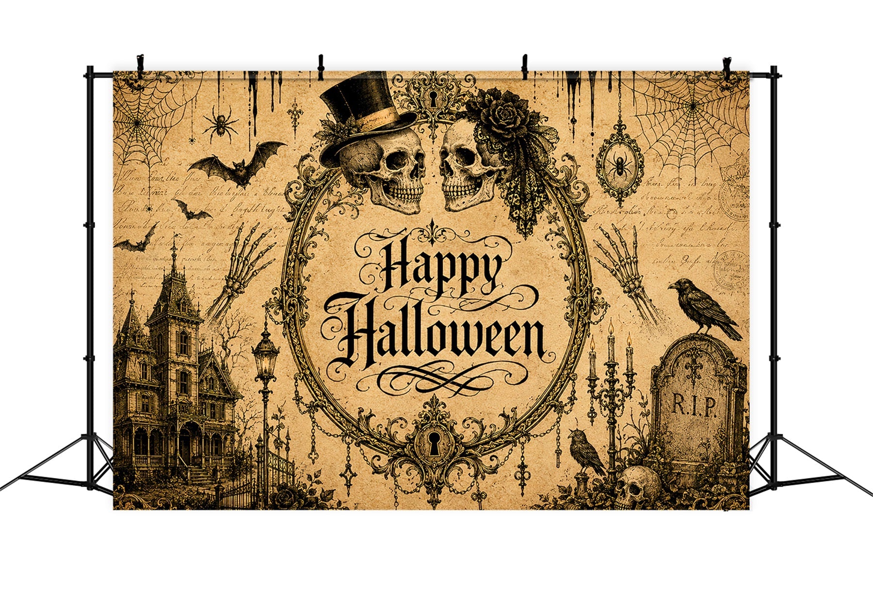 Halloween Wedding Backdrop Vintage Skull Gothic Couples Halloween Photo Backdrop UK LXX67-162