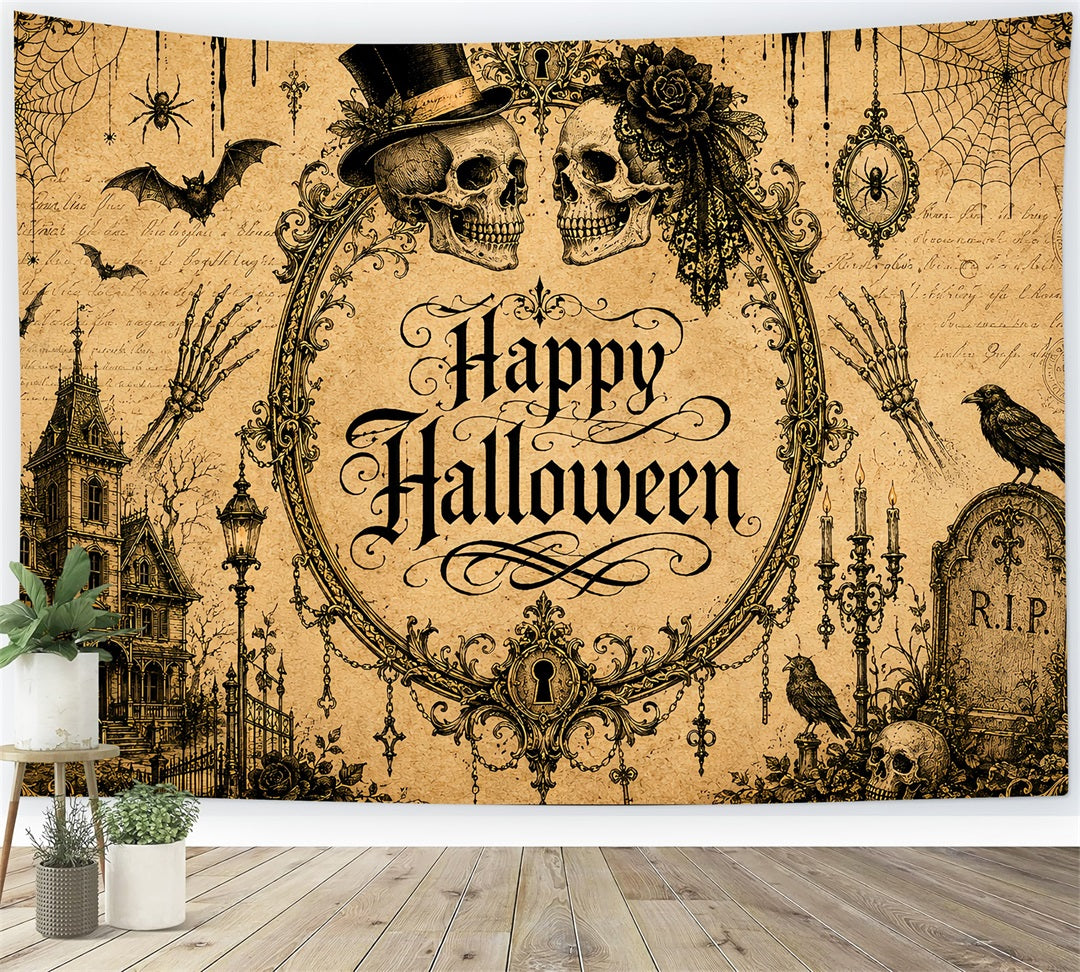 Halloween Wedding Backdrop Vintage Skull Gothic Couples Halloween Photo Backdrop UK LXX67-162