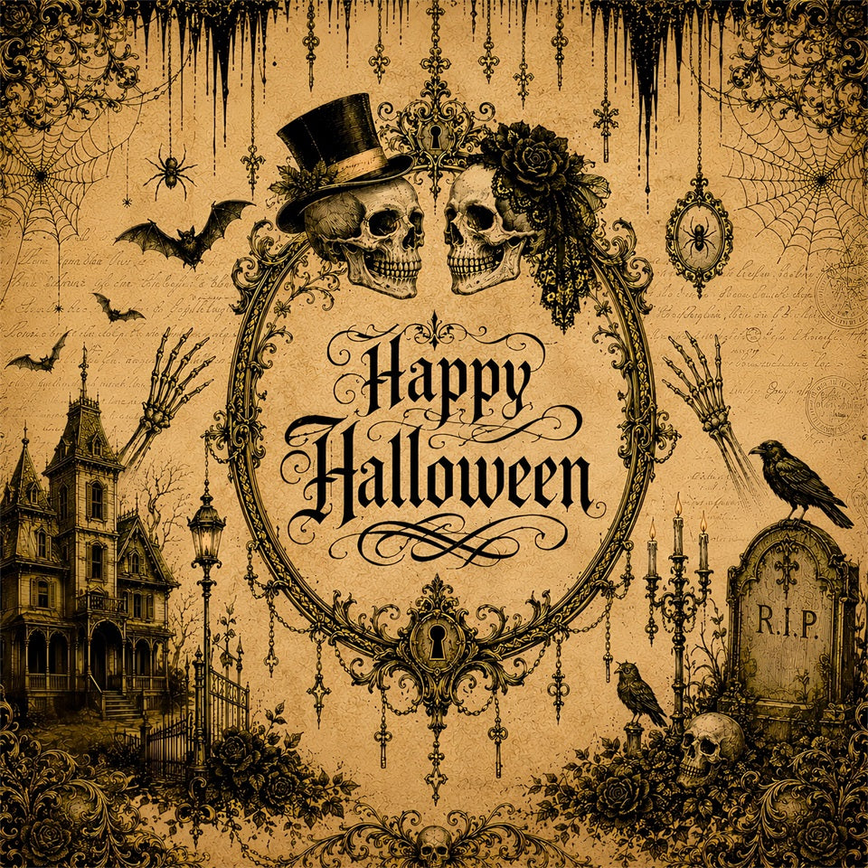 Halloween Wedding Backdrop Vintage Skull Gothic Couples Halloween Photo Backdrop UK LXX67-162