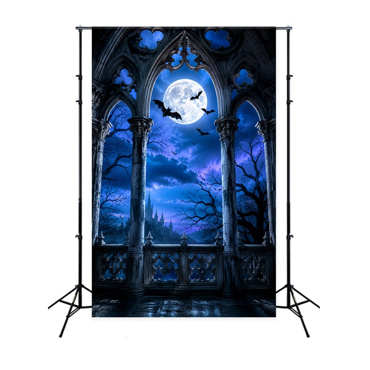 Halloween Themed Backdrops Moonlit Gothic Cathedral Arch Halloween Backdrop Ideas UK LXX67-164