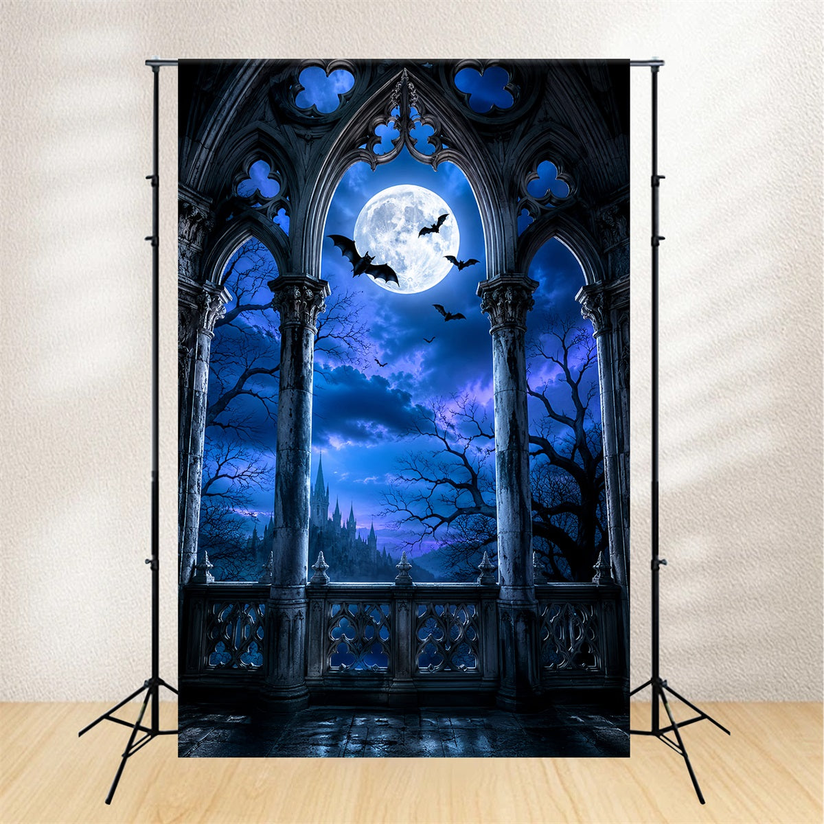 Halloween Themed Backdrops Moonlit Gothic Cathedral Arch Halloween Backdrop Ideas UK LXX67-164
