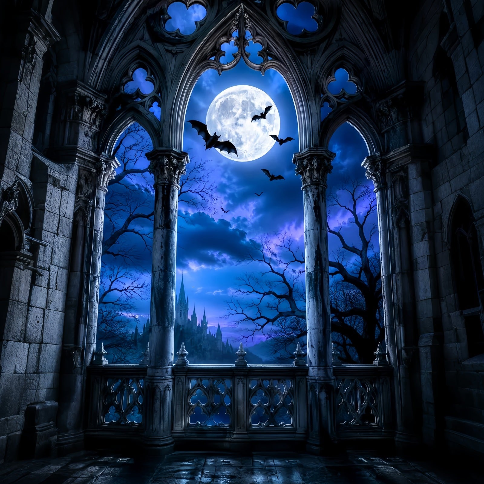 Halloween Themed Backdrops Moonlit Gothic Cathedral Arch Halloween Backdrop Ideas UK LXX67-164
