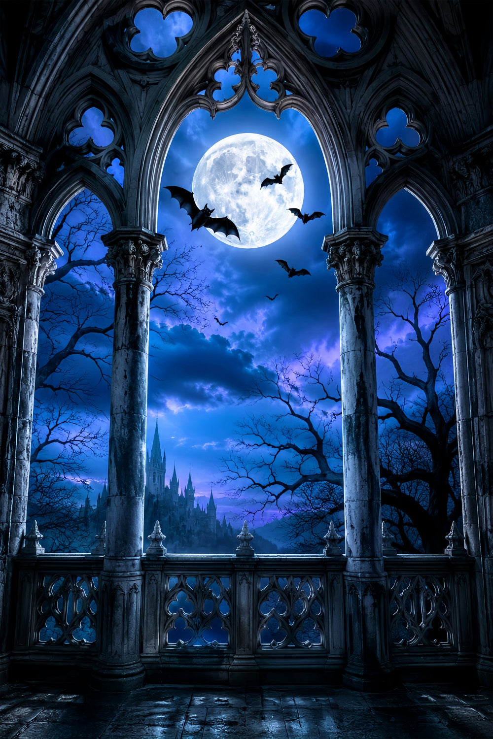 Halloween Themed Backdrops Moonlit Gothic Cathedral Arch Halloween Backdrop Ideas UK LXX67-164