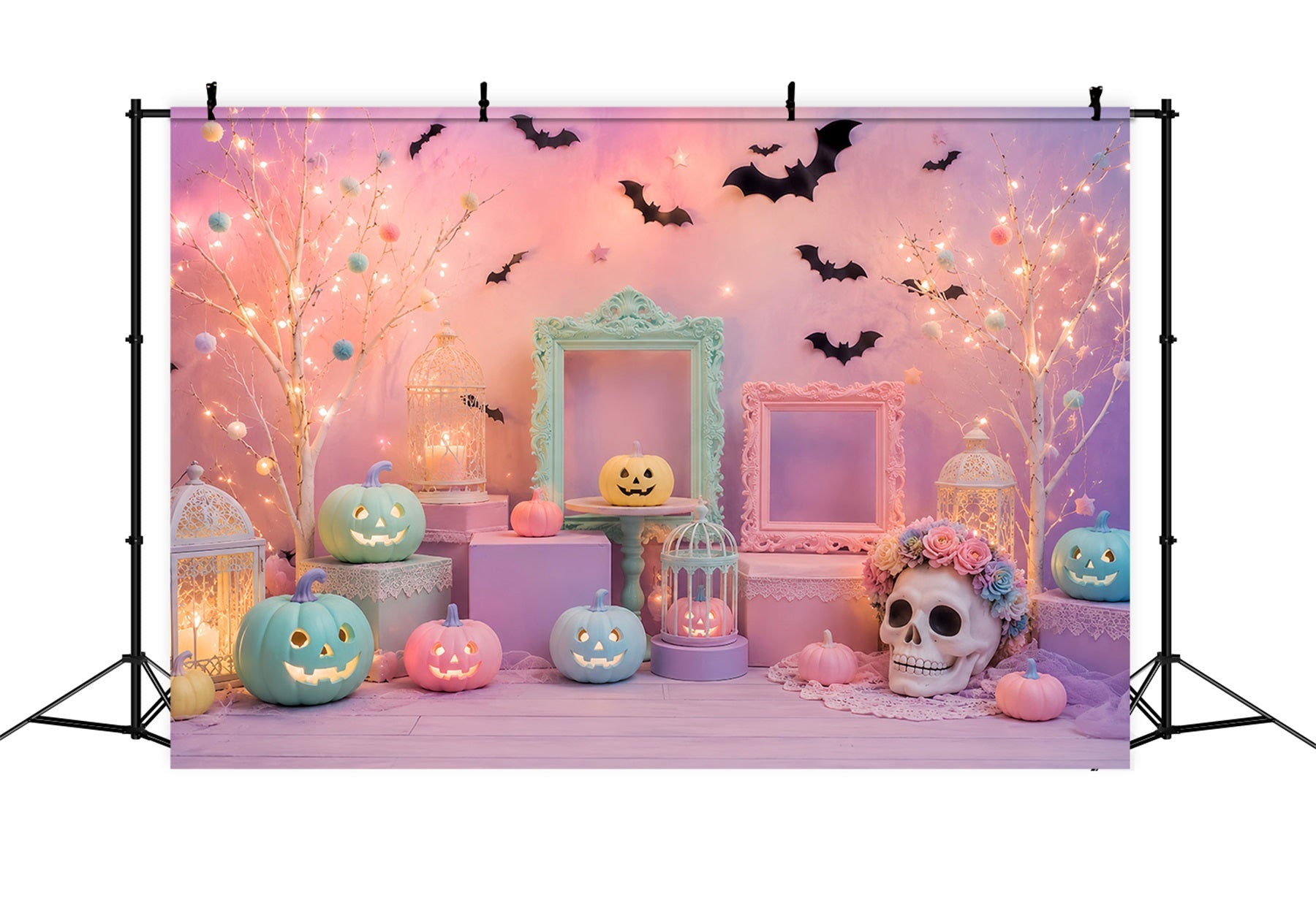Cute Halloween Backdrops Pastel Pumpkin Skull Display Halloween Backdrops Scene Setters UK LXX67-165