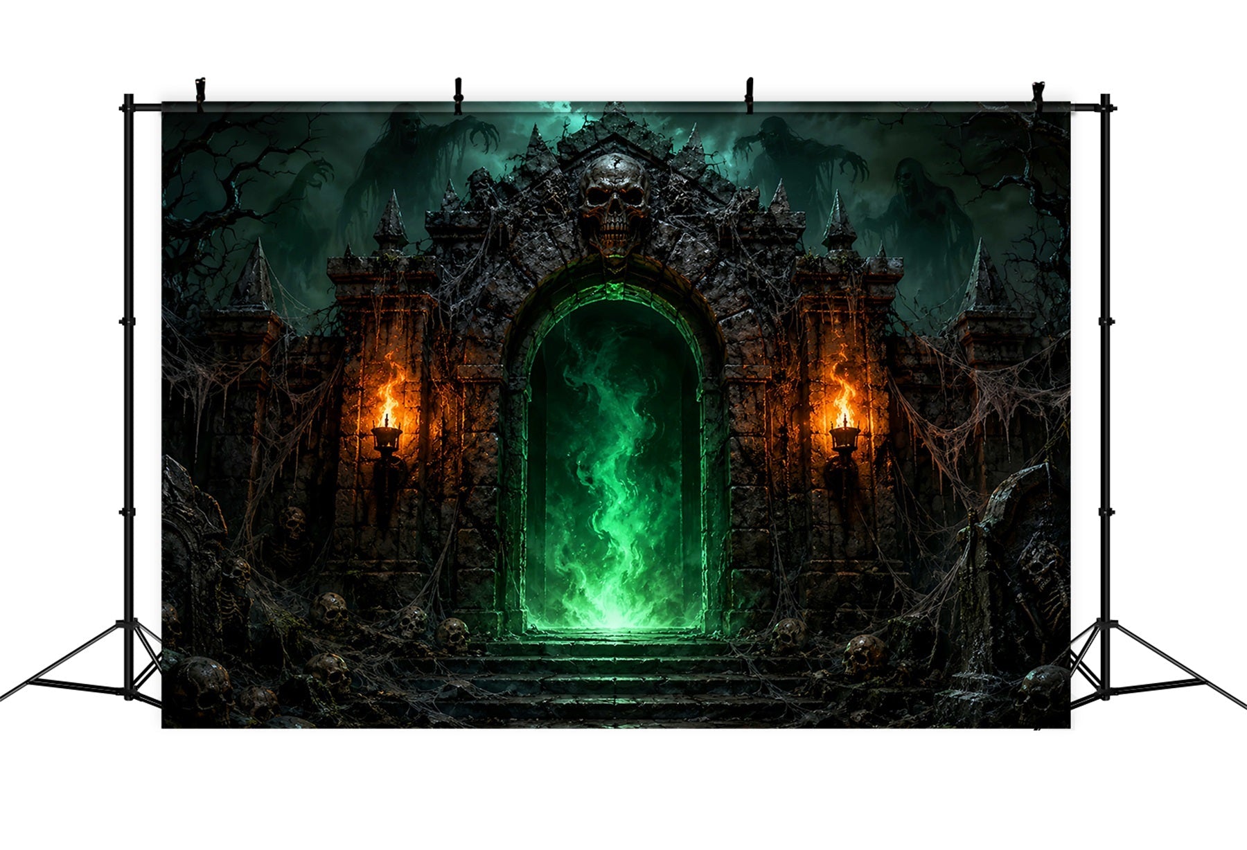 Halloween Party Backdrops Green Skull Portal Fortress Halloween Photo Booth Backdrop UK LXX67-166