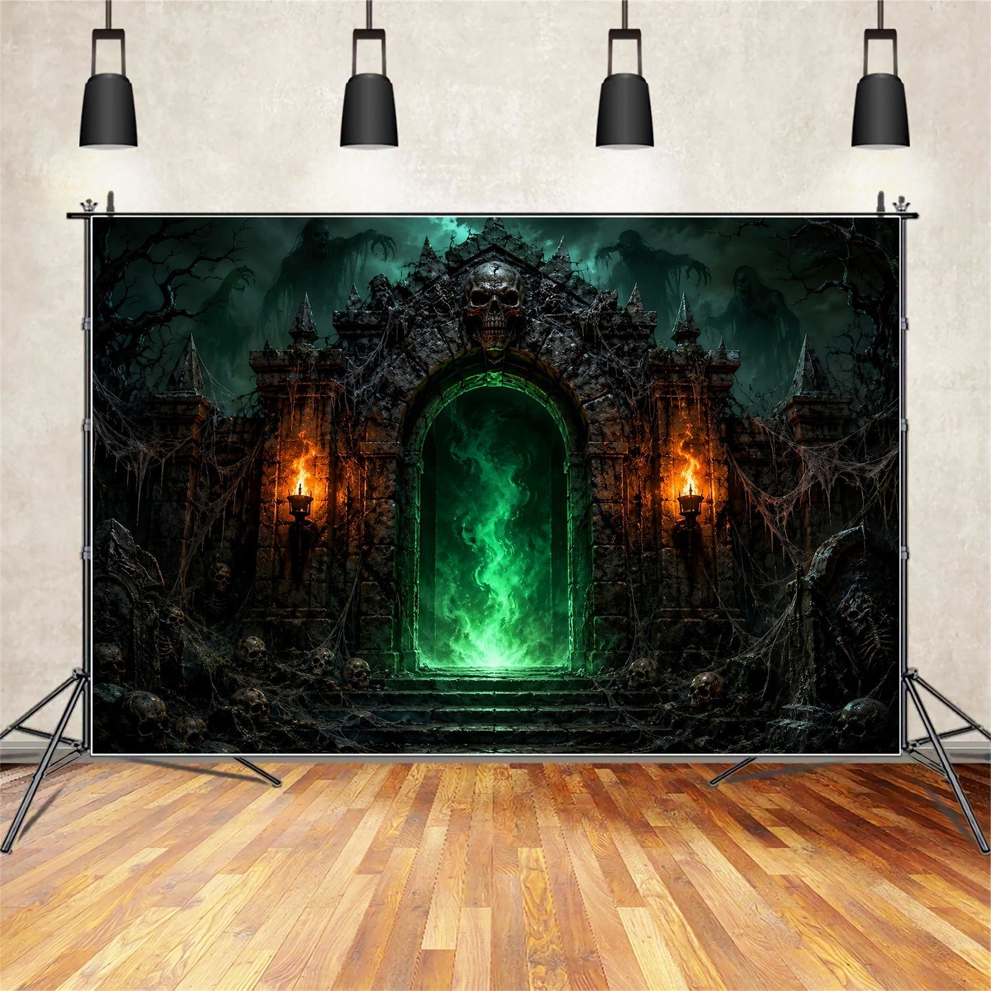Halloween Party Backdrops Green Skull Portal Fortress Halloween Photo Booth Backdrop UK LXX67-166
