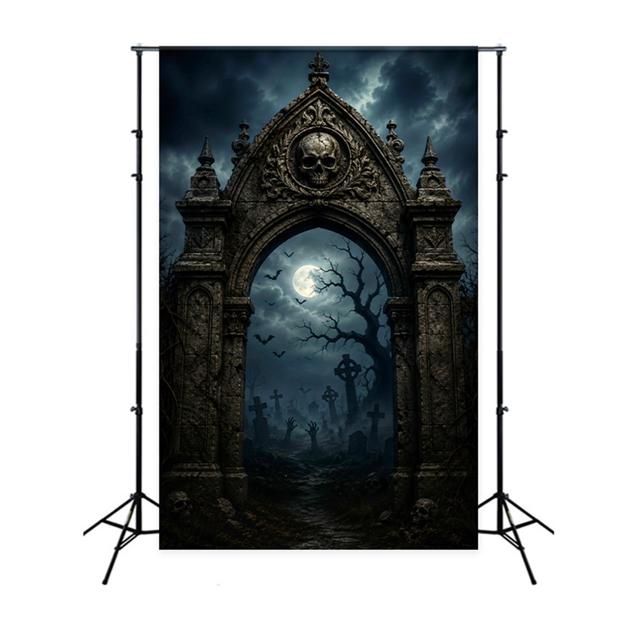 Halloween Outdoor Backdrop Gothic Skull Graveyard Arch Halloween Backdrops For Photos UK LXX67-170