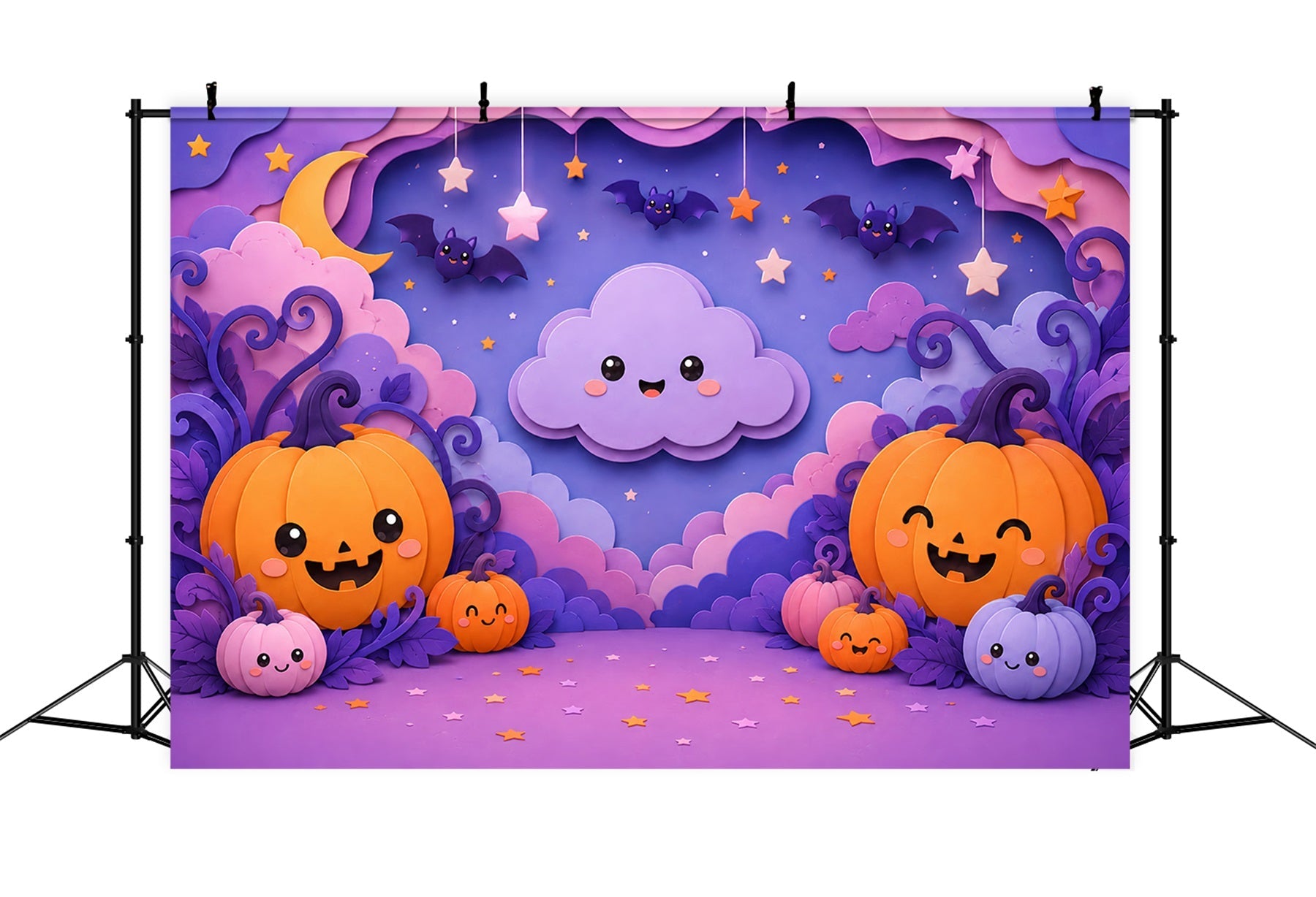 Cute Halloween Photo Backdrop Pastel Pumpkin Cloud Party Backdrop Halloween UK LXX67-172