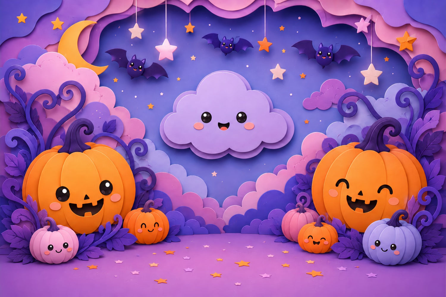 Cute Halloween Photo Backdrop Pastel Pumpkin Cloud Party Backdrop Halloween UK LXX67-172