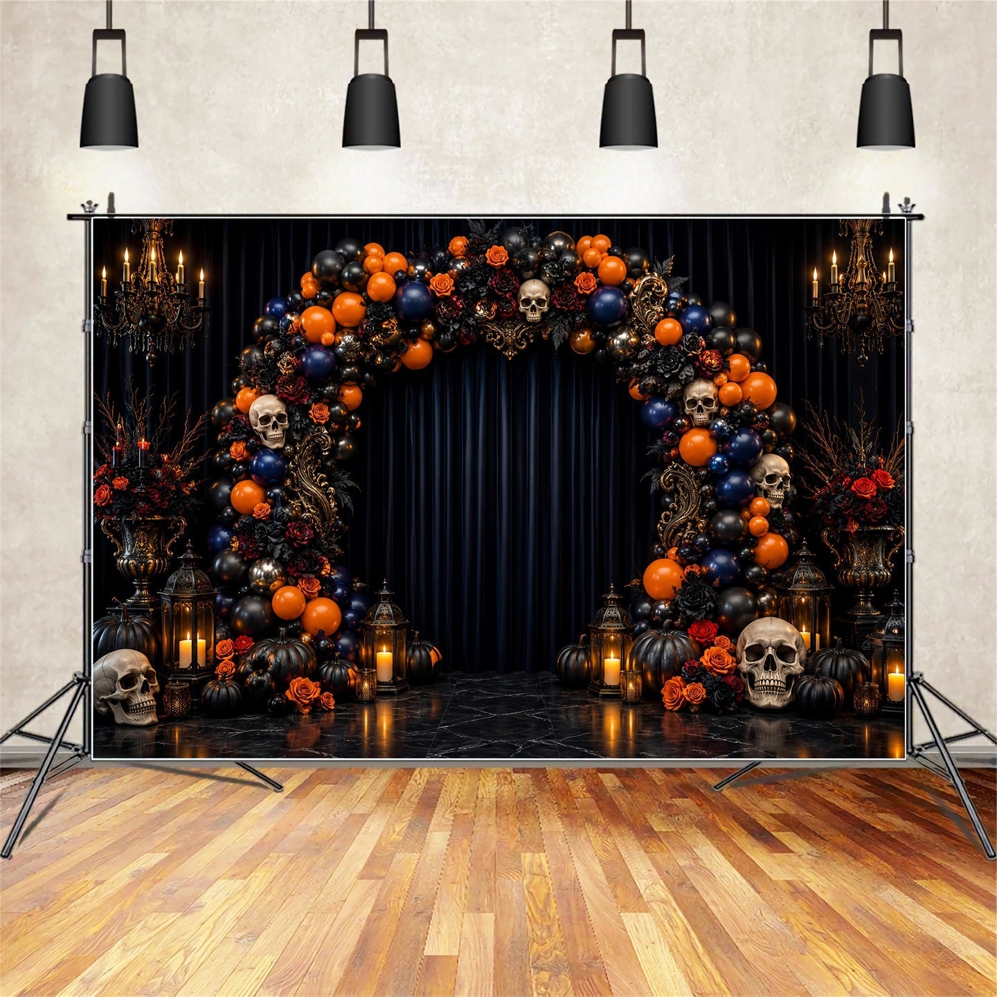 Photo Booth Halloween Backdrop Ideas Skull Rose Balloon Arch Halloween Picture Backdrop UK LXX67-174