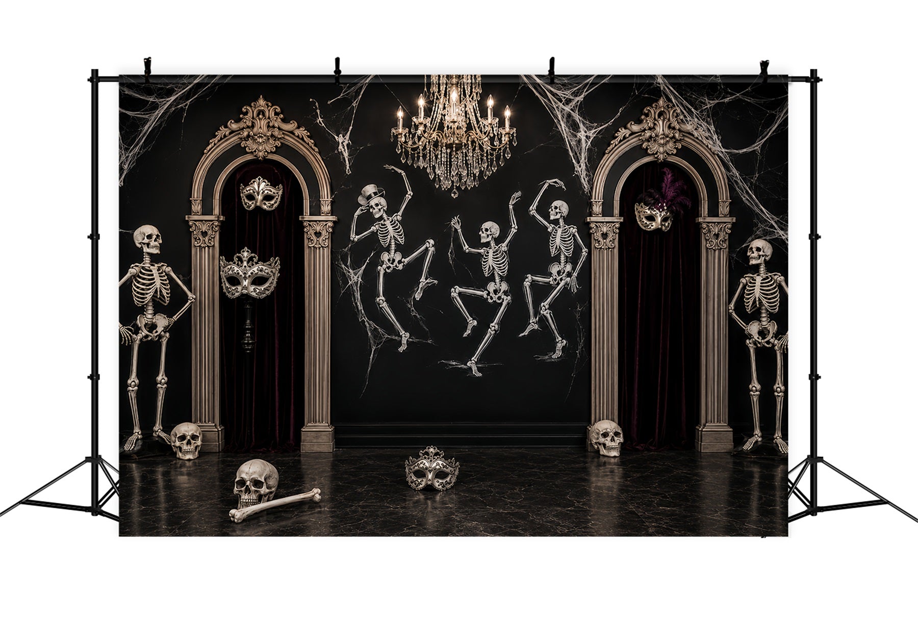 Halloween Ghost Backdrop Skeleton Masquerade Ballroom Dance Scary Halloween Backdrop UK LXX67-177