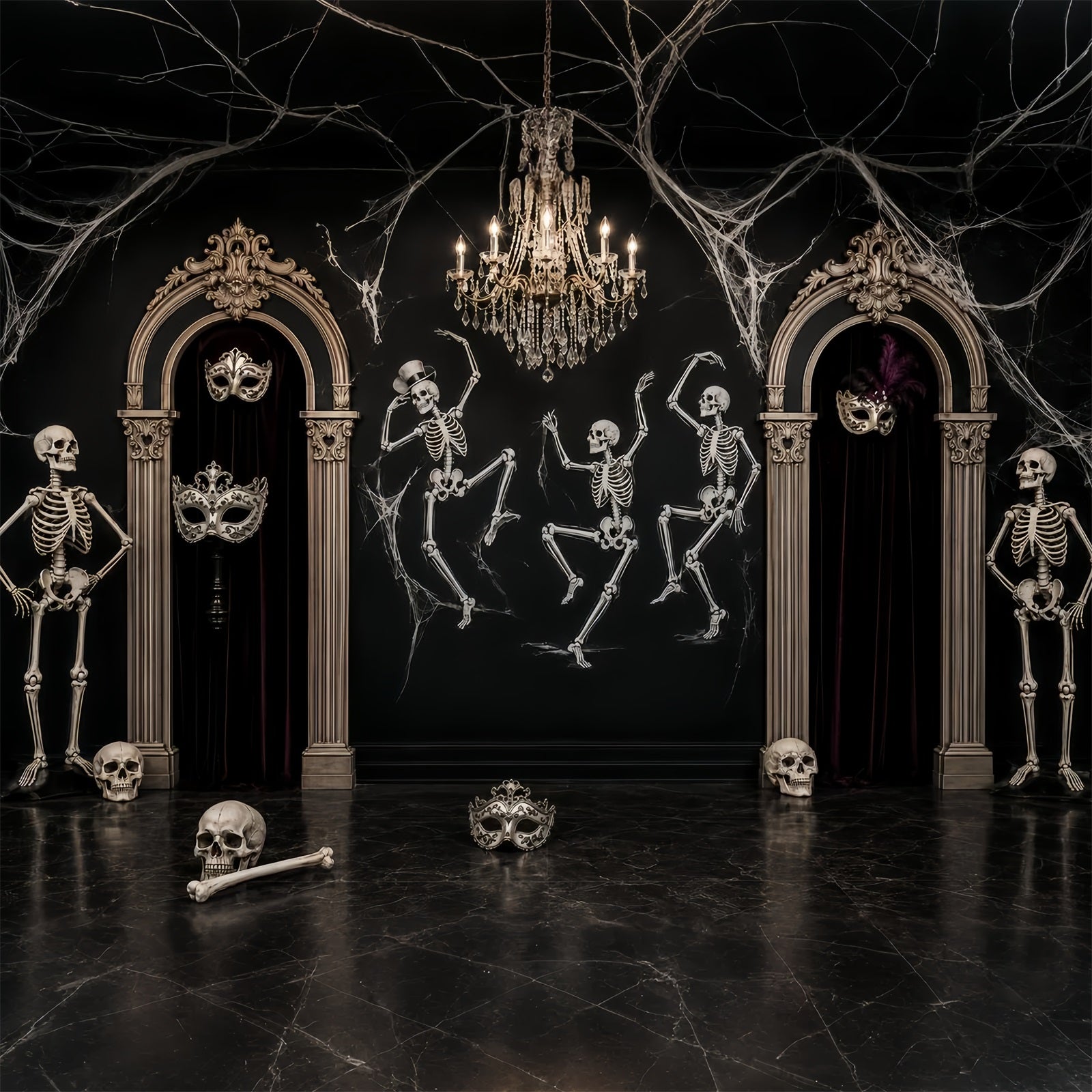 Halloween Ghost Backdrop Skeleton Masquerade Ballroom Dance Scary Halloween Backdrop UK LXX67-177