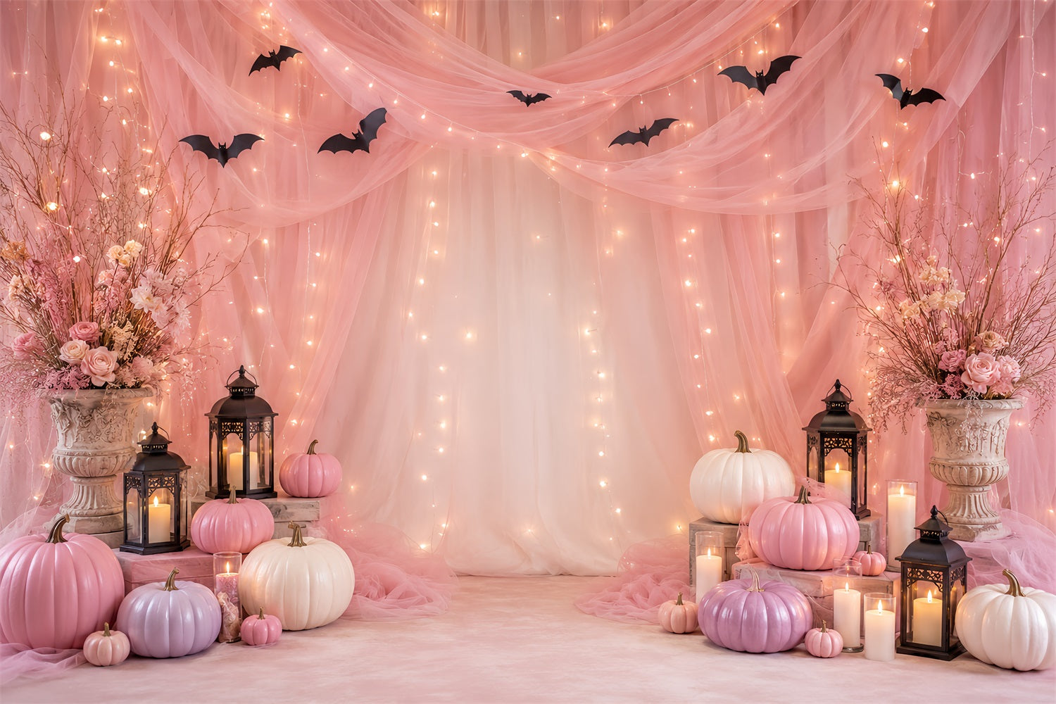 Backdrop Halloween Photo Booth Pink Pumpkin Drapery Display Halloween Party Photo Backdrop UK LXX67-179