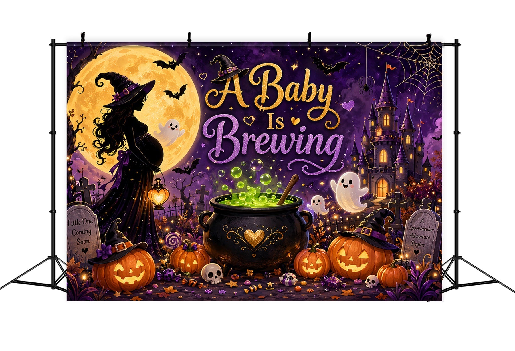 Halloween Baby Shower Backdrop Baby Witch Brewing Celebration Photography Halloween Backdrop UK LXX67-195