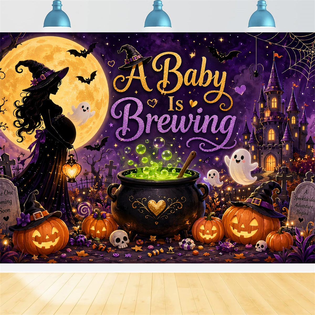 Halloween Baby Shower Backdrop Baby Witch Brewing Celebration Photography Halloween Backdrop UK LXX67-195