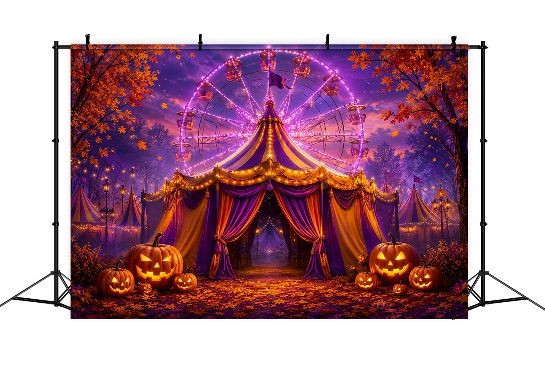 Halloween Backdrops For Pictures Purple Carnival Pumpkin Festival Halloween Circus Backdrop UK LXX67-198