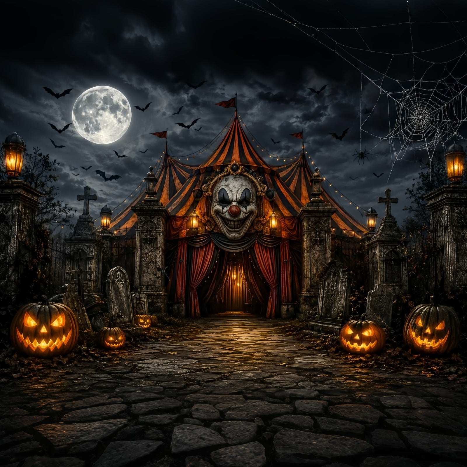 Halloween Carnival Backdrop Sinister Clown Graveyard Circus DIY Halloween Backdrop UK LXX67-199