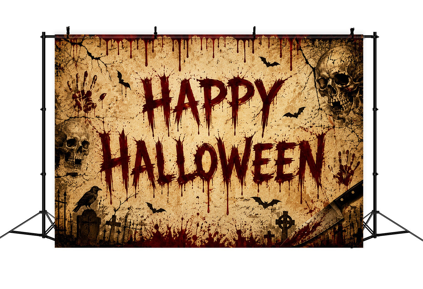 Halloween Bloody Backdrop Parchment Skulls Bat Handprints Halloween Backdrops UK LXX67-2