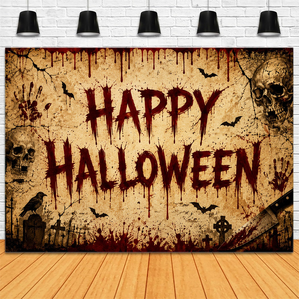 Halloween Bloody Backdrop Parchment Skulls Bat Handprints Halloween Backdrops UK LXX67-2