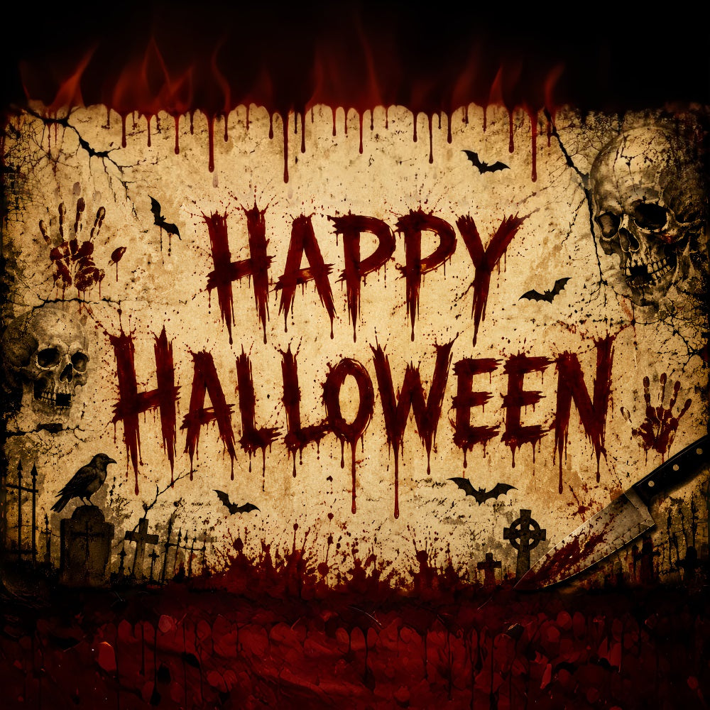 Halloween Bloody Backdrop Parchment Skulls Bat Handprints Halloween Backdrops UK LXX67-2