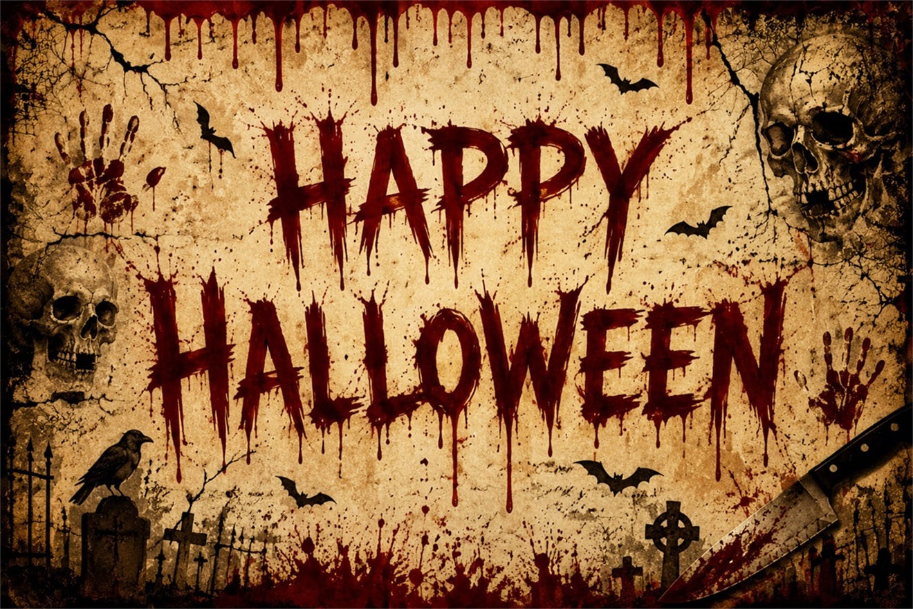 Halloween Bloody Backdrop Parchment Skulls Bat Handprints Halloween Backdrops UK LXX67-2