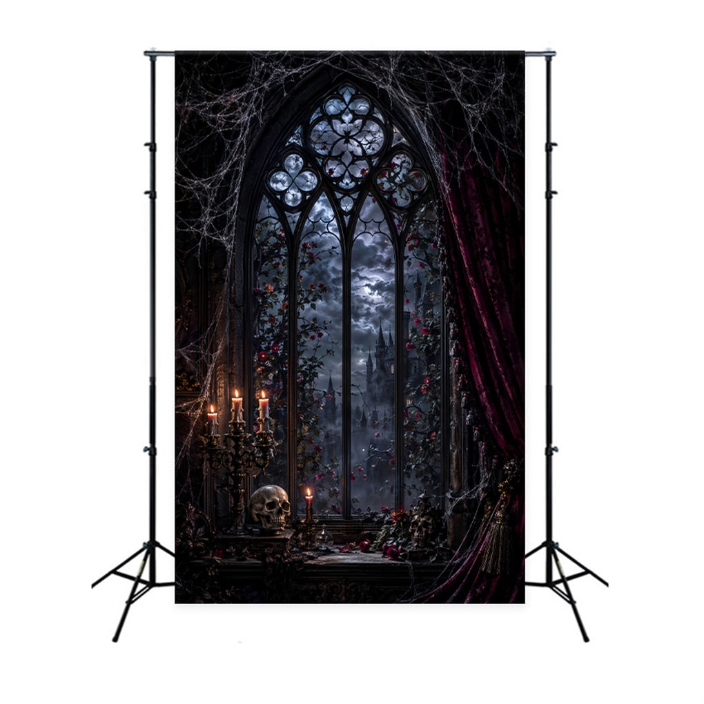 Halloween Backdrop Photography Gothic Moonlit Window Chamber Halloween Scary Backdrop UK LXX67-201