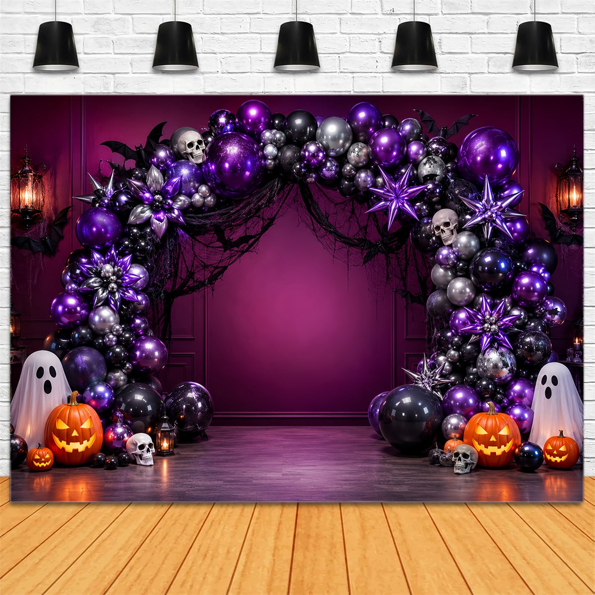 Halloween Backdrop Ideas DIY Purple Skull Ghost Balloon Arch Purple Halloween Backdrop UK LXX67-203