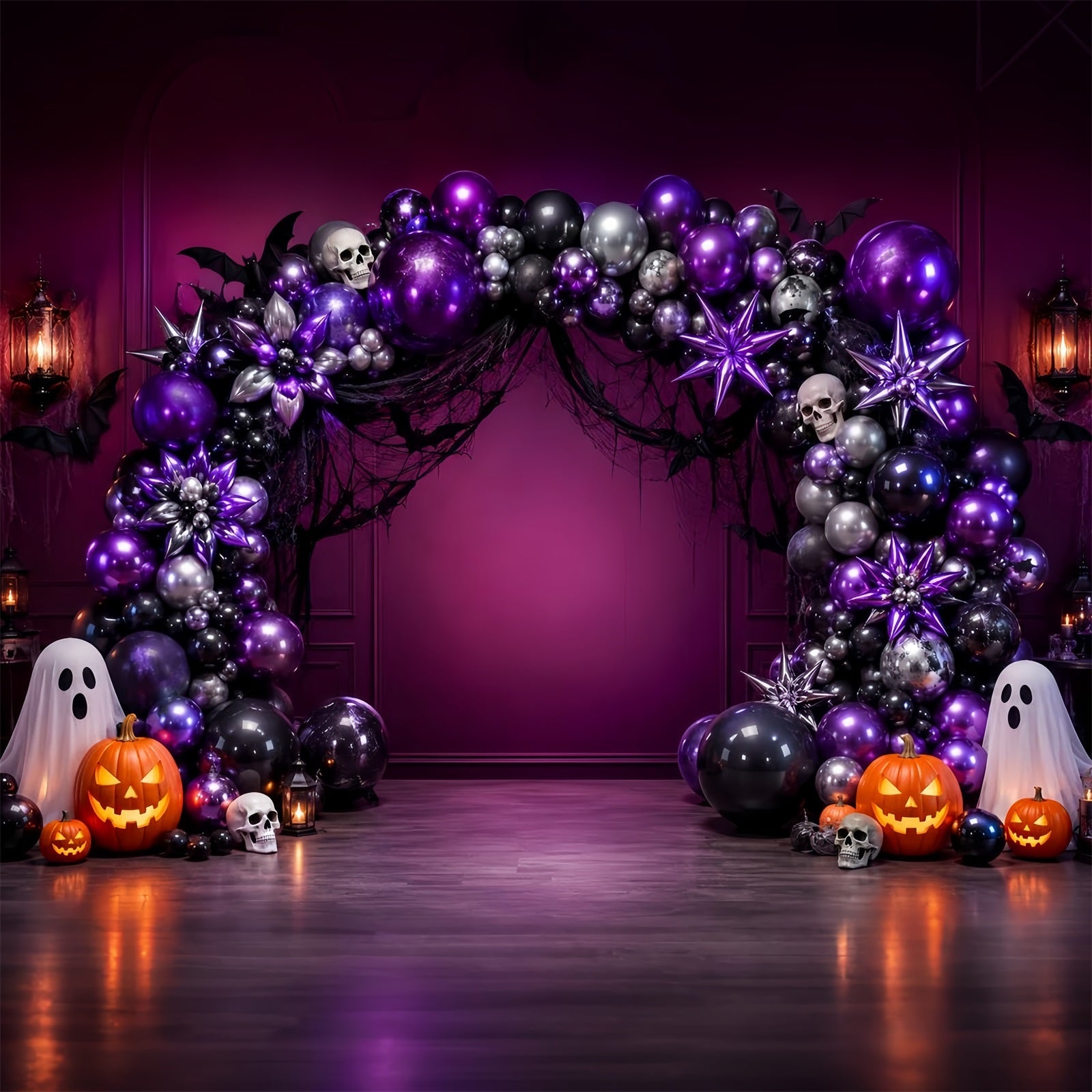 Halloween Backdrop Ideas DIY Purple Skull Ghost Balloon Arch Purple Halloween Backdrop UK LXX67-203
